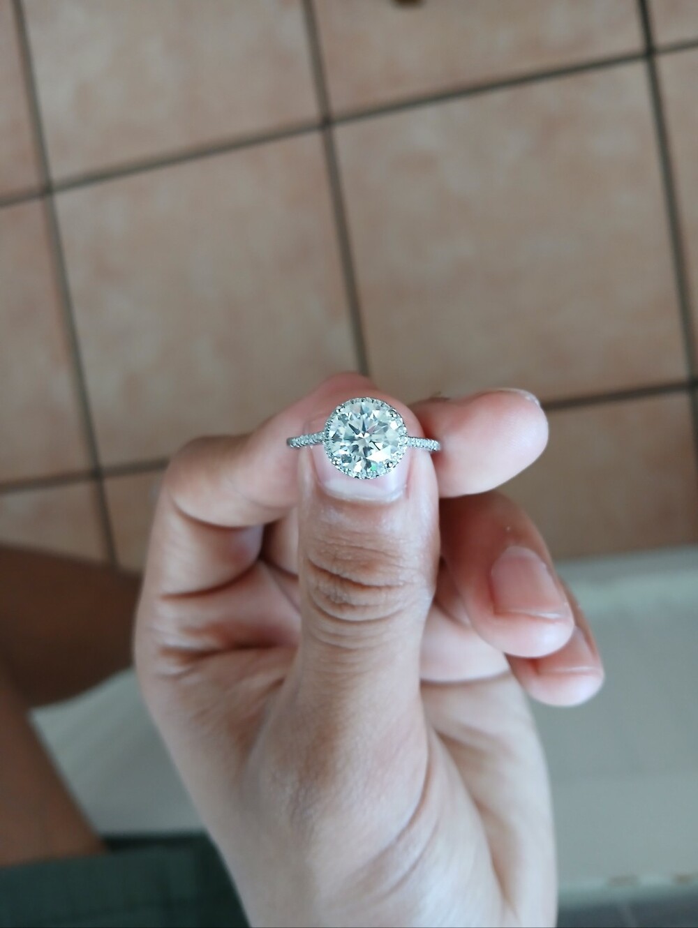 Classic Round Halo Solitaire Ring in Silver with Clear Stone Moissanite Product